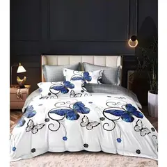 ANGELES DEL HOGAR - Juego Sabanas Plaza y Media + funda de Almohada Mariposas Blanco y Azul