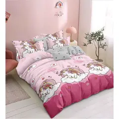 ANGELES DEL HOGAR - Juego Sabanas Plaza y Media + funda de Almohada Unicornio Kawait Rosa
