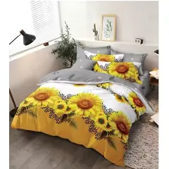 ANGELES DEL HOGAR - Juego Sabanas Plaza y Media + funda de Almohada Girasol Gris y Blanco