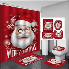 GENERICO - Set de Baño Navideño de 4 piezas /cortina / Alfombra