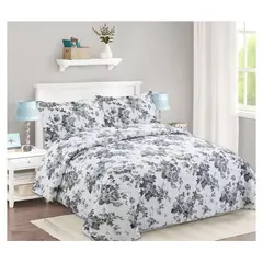 COMPRAPO - Cubrecama Quilt Liviano King Flower Gray + 2 Fundas 50x70 Cm