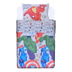 MASHINI - Cobertor Plumón Cubrecama Reversible 1.5 Plaza Diseño Avengers Iron man