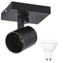 WANT - Foco Aplique Porta Gu101 Fp Negro + Ampolleta 7w luz fría