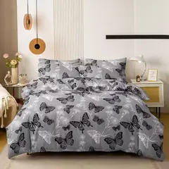 GENERICO - SÁBANAS DE GENERO 1.5 PLAZAS CON DISEÑO MARIPOSAS GRIS TF