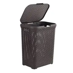 REYPLAST - Canasto Para Ropa Cesto Grande 60l Con Tapa Ratan Resistente