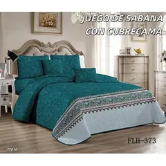 ANGELES DEL HOGAR - Set Sabanas Estampadas + Cubrecama Quilt Tamaño 2 Plazas