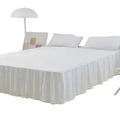 ANGELES DEL HOGAR - Faldones para Cama con Pompon 15 Plaza Color Blanco