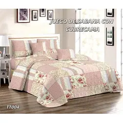 ANGELES DEL HOGAR - Set Sabanas Estampadas + Cubrecama Quilt Tamaño 2 Plazas