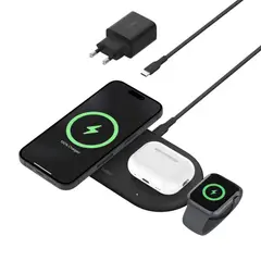 BELKIN - Base de carga 3 en 1 inalambrica plana Qi2 negra