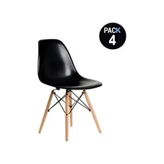 TODODESCUENTO - Pack 4 Sillas Eames Dsw Color Negro, Comedor, Bar, Negocio