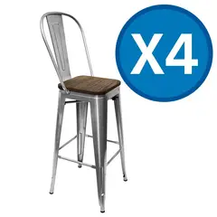 TODODESCUENTO - Pack 4 Pisos Taburetes Tolix, 77 Cm, Base Madera Oscura- Plata