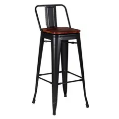 TODODESCUENTO - Pack 4 Pisos Taburetes Tolix, 77 Cm, Base Madera Oscura- Negro