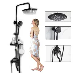 KUANGYE - Moderna Columna De Ducha Negro Mate 3 Funciones