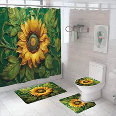 GENERICO - SET DE BAÑO IMPERNEABLE DE 4 PIEZAS CON DISEÑO VERDE GIRASOL TF