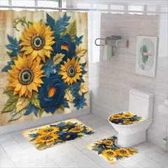 GENERICO - SET DE BAÑO IMPERNEABLE DE 4 PIEZAS CON DISEÑO ROSAS Y FLORES TF