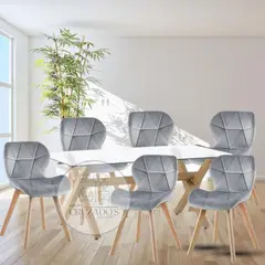 GENERICO - COMEDOR 140X90 + 6 SILLAS GRIS VELVET FELPA.