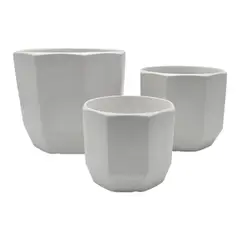 GENERICO - Set 3 Maceteros Maceta De Ceramica Blancos Lineas Verticales
