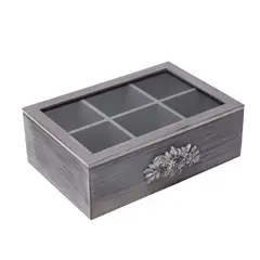 GENERICO - Caja De Te Porta Te Caja De Madera Para Te Gris 6 Divisiones