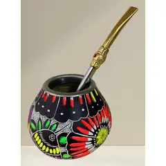 GENERICO - Mate de calabaza 90ml tallados pintados flúor Bombilla