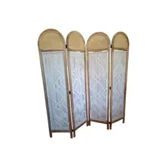 GENERICO - BIOMBO DE MADERA Y MACRAME 4 CUERPOS COLOR BLANCO