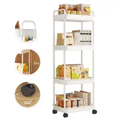 VIDITA - Carrito Organizador Con Ruedas 4 Niveles Estante ABS Blanco