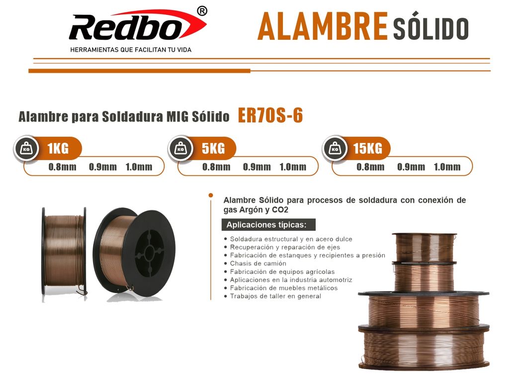 Alambre de Soldadura Sólido ER70S-6 (Con Gas, 1.0mm, 1KG)