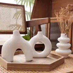 SANTU HOME & DECO - Set 3 Floreros Cerámica Nórdicos Decoración Flores Blanco