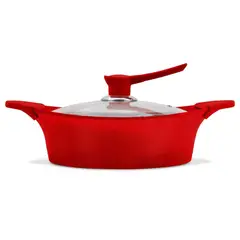 BOHLIER - Guisera 28cm De Aluminio Fundido Roja Tapa De Vidrio