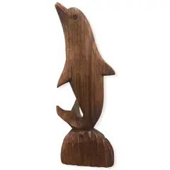 GENERICO - Figura Estatua Delfine Sobre Coral En Madera