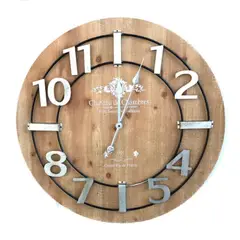 GENERICO - RELOJ DE PARED MADERA CON NUMEROS EN HIERRO SOLIDO 68CM