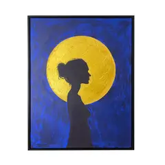 GENERICO - Cuadro Decorativo Silueta Femenina Luna Dorada Abstracto Moderno Acrílico Pintado A Mano 90x70 cm