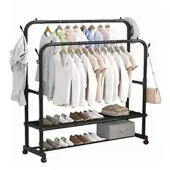 TNAKIEX - Perchero Metálico Doble Barra Con Estante Organizador Ruedas