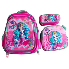 ANGELES DEL HOGAR - Set De Mochila Niños Escolar Diseño Sirenas Rosa