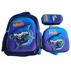 ANGELES DEL HOGAR - Set De Mochila Niños Escolar Diseño Tiburon Azul