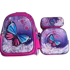 ANGELES DEL HOGAR - Set De Mochila Niños Escolar Diseño Mariposa Fucsia