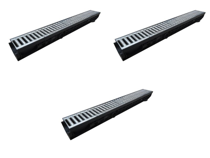 3 CANALETAS 100x100MM CON REJILLA SUPERIOR ACERO GALVANIZADO