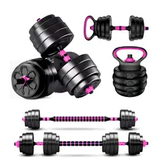 YEP S - Set Mancuernas 20 Kg Barra Kettlebell 3 En 1 Rojo - Rosa
