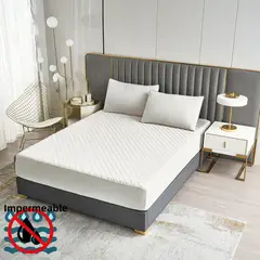 GENERICO - TOPPER IMPERMEABLE O CUBRE COLCHON 1.5 PLAZA COLOR LISO BLANCO TF