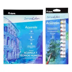 TORRE - Block Artístico Acuarela + Set Acuarela 12 Tubos.