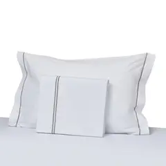 HOHOS CASA - Juego sábanas 2 plazas 200 hilos 50% alg - 50% pol doble festón beige