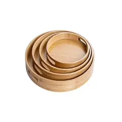 GENERICO - Pack 4 Bandeja Redonda de Madera de Bambú.