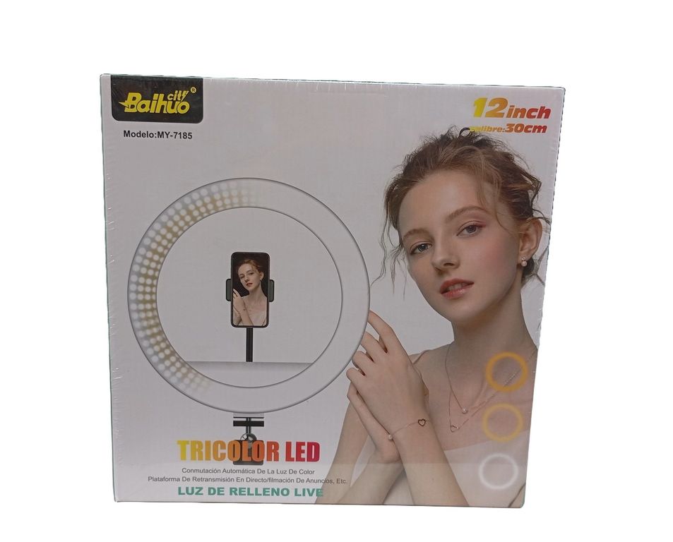Aro de luz led tricolor ajustable streaming 30 cm