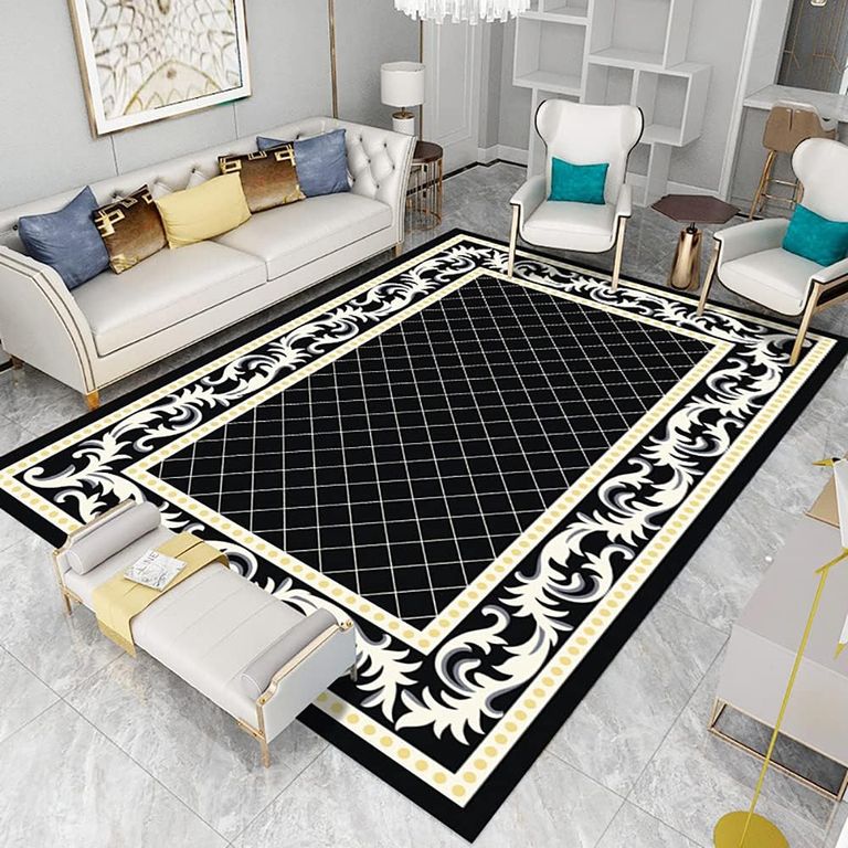 ALFOMBRA ANTIDESLIZANTE CON DISEÑO CUADROS NEGROS 180X200CM