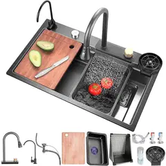BITART - Lavaplatos Multifuncional con Lavado Cascada Acero Inoxidable 75x46cm