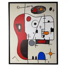GENERICO - Cuadro Estilo Joan Miró Biomorphic Abstracto Acrílico Pintado A Mano Sobre Lienzo 90x70 cm
