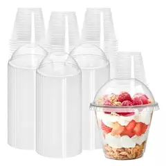 PASTELERIUS - X100 Vasos Plasticos Desechables Vaso Tapa Domo Sin Hoyo 9oz