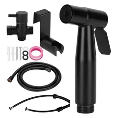 REBONEC - Ducha Bidet Arabe Llave Flexible Wc Baño Acero Inoxidable Negro