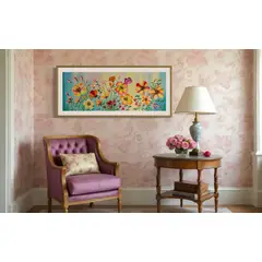 DEKAM DISEÑO - CUADRO PINTADO A MANO FLORES ALICIA ENMARCADO 146X66 CMS