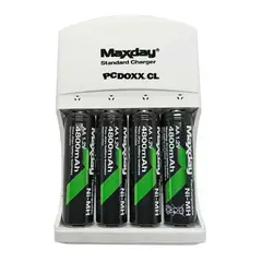 GEN - Cargador De Pilas Recargables Aaa Aa Y Baterias De 9v Maxday - Blanco