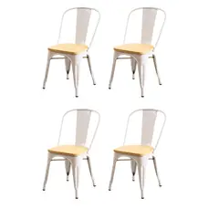 MOBOI - Pack 4 Sillas Tolix con Asiento de Madera Blancas